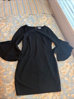Calvin Klein Black Long-Sleeve Dress with Tiered Bell Sleeves